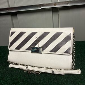 Off-White Shoulder Bag On Chain W Binder Wallet White Black Stripes With Clip